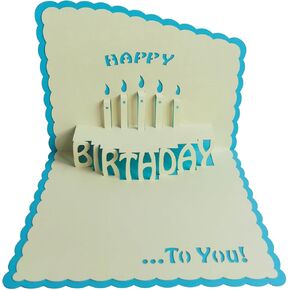 Happy Birthday Greeting Card, Cream with Teal Scalloped Edge, Candles Design (pink (color))