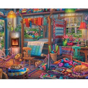 Springbok Weaver's Cottage 1000 Piece Jigsaw Puzzle for Adults Features a Colorful Cottage with a weaver's Loom and Colorful Yarns - Made in The USA with Interlocking Pieces That snap in Place