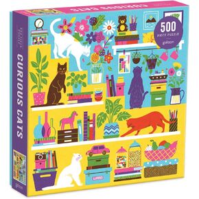 Galison Curious Cats 500 Piece Puzzle from Galison - Bright and Colorful Illustrations of Feline Pranksters, Perfect for The Whole Family to Enjoy Together, 20" x 20", Great Gift Idea