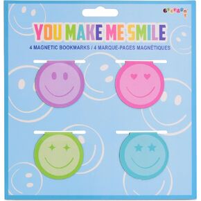 iscream Set of 4 1" Magnetic Die-Cut Page-Top Bookmarks - Smiley Faces