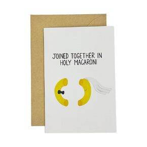 Funny Wedding Card, Engagement Bridesmaid Bachelorette Cards for Bride/Groom, Bridal Wedding Shower, For Him/Her, Couple, Congratulations Greeting Cards (Joined together in holy MACARONI)