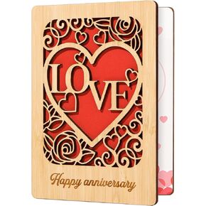Happy Anniversary Cards for Couple Husband Wife, Handmade Wood Anniversary Romantic Gift for Him Her, I Love You Card for Boyfriend Girlfriend, Love Gift