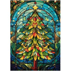 Stained Glass Christmas Tree Jigsaw Puzzle 1000 Pieces for Adults - Xmas Puzzle Gift for New Year Holiday - 1000pc Vertical Puzzles (50x70cm / 19.685"x27.559")