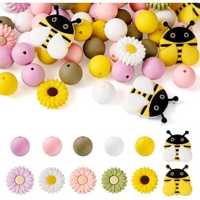 Beadthoven Christmas Silicone Beads 15mm Winter DIY Necklace Bracelet Beads Snowman Snowflake Bear Hat Polygon Round Silicone Assorted Beads Rubber Spacer for Keychain Pen Lanyard Jewelry Making 48PCS