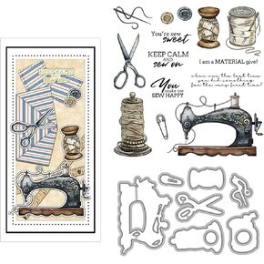 قوالب وإكسسوارات آلة الخياطة DIY ومجموعات الطوابع لصنع البطاقات DIY Scrapbooking You're Sew Sweet، You Make me Sew Happy Words Clear Silicone Seal Stamps Paper Crafts Metal Cutting Dies Cuts
