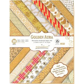 Paperhues Golden Aura Handmade Scrapbook Paper 8.5x11" Pad, 36 Sheets (2 Sheets Each of 18 Styles)