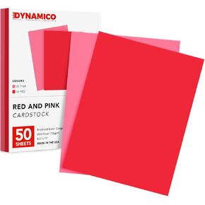 Dynamico Red and Pink Valentine's Day Color Cardstock Paper for Arts & Crafts, Invitations, Greeting Cards, Posters | 65lb Cover Card Stock, Printer Compatible | 25 Red, 25 Pink – 50 Total, Red,Pink