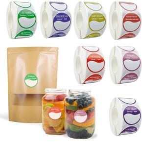 3500 Pcs Days of The Week Stickers, Date Stickers, Labels for Food Containers, Kitchen Labels, Date Stickers, Expiration Date Stickers, Day Dots, Monday Through Sunday Labels, Freezer Labels