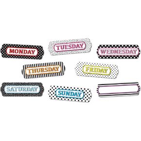 Ashley Productions Magnetic Die-Cut Timesavers & Labels, Days of the Week, Black and White Assorted Patterns, 8 Pieces