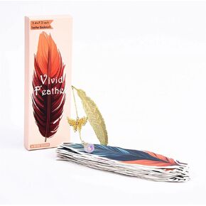 Knana 30Pcs Feather Bookmarks Paper Bookmarks for Book, Unique Book Mark for Book Lovers, Man, Woman, Students - with Gold Feather Bookmarks(Multicolour)