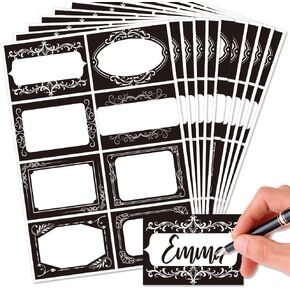 OLYCRAFT 80Pcs/10 Sheets Black and White Name Tags Stickers 3.3x2.4 Inch Self Adhesive Name Tags Blank Name Labels Writable Adhesive Name Label Name Tags for Classroom Office Bulletin Board Decoration