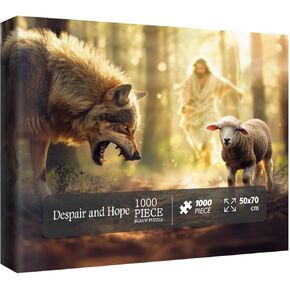 Christian Religious Wolf Puzzles for Adults 1000 Pieces, Art Jesus Sheep Inspirational Scripture Jigsaw Puzzles, Bible Catholic Faith Puzzle