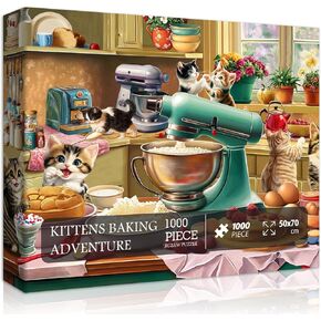 Cat Puzzles for Adults 1000 Pieces, Funny Puzzles Kittens, Food Cake Cat in Kitchen Puzzle, Animal Kitty Jigsaw Puzzle Challenge