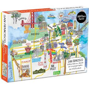 Galison San Francisco Puzzle, 1000 Pieces, 20" x 27" – Jigsaw Puzzle Featuring a Map of Famous San Francisco Landmarks – Thick, Sturdy Pieces, Challenging Family Activity, Great Gift Idea