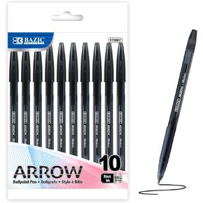 BAZIC Arrow Ballpoint Pens, 1.0 mm Medium Point Assorted Colors Stick Pen, Smooth Writing for Office School Teacher, 10 Count, 1-Pack
