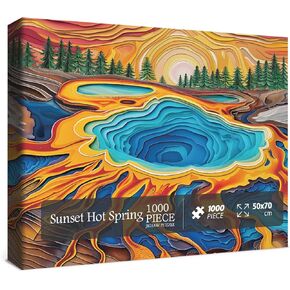 Sunset National Parks Puzzles for Adults 1000 Piece Nature Puzzles, Colorful Yellowstone Landscape Jigsaw Puzzle, Beautiful Hot Spring Scenic Plant Puzzle