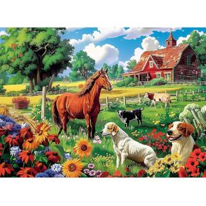 300 Piece Puzzles for Adults,Dogs and Horses Large Piece Jigsaw Puzzle for Adults Kids Seniors,Recycled Cardboard Dogs Puzzle 300 Piece,Family Activity Great Gift for Family Friends 20.5 * 15 in