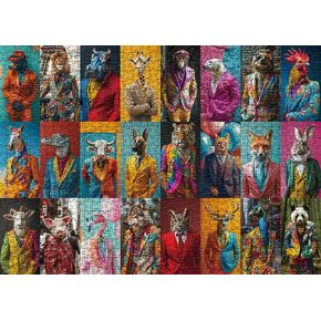 Animal Puzzle Fashion Puzzles 1000 Pieces for Adults, Colorful Model Jigsaw Puzzles for Adults Wolf Owl, Animal Wear Suit Jigsaw Puzzle Family Collage Puzzles as Home Decor