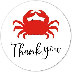 Crab Thank You Stickers, 40-Pack 2" Crab Sea Animal Birthday Party Labels, Decorations