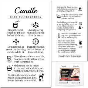 200 Pack - Premium Handmade Candle Care Instruction Cards White 2x3.5 in, Small Business | Soy Bees Wax Melt, Candle Makers, Making Supplies Kit Set, Containers, Jars, Pot, Package