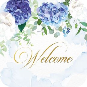 Mobiusea Creation Blue Floral Welcome Stickers | 2 inch | Gold Foil | 60pcs Waterproof Welcome Bag Stickers for Wedding, Bridal Shower, Birthday, Baby Shower, Party Gift Bags
