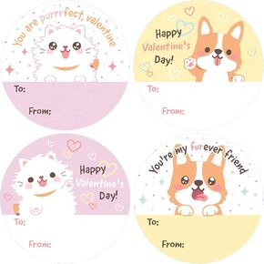 Furever Friends Valentine's Day Stickers for Kids, Cat and Dog Valentine Label Stickers, to from Valentines Stickers - 40 Count