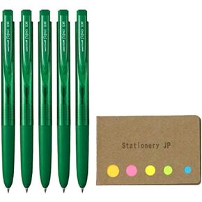 Signo RT1 Retractable Gel Ink Pen, Micro Point 0.38mm, Rubber Grip, Green Ink, 5-Pack, Sticky notes Value Set