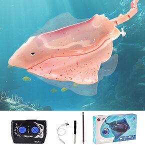New Upgrade Remote Control Shark Stingray Toys, High Simulation Scale Robot Fish, 2.4G Intelligent Waterproof Toys, Swimming Pool Bathroom Great Gift RC Boat Toys for Kids Age 8+ (Pink)