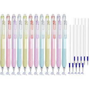 BAYTORY 22Pcs Fine Point Erasable Gel Pens & Refills, 0.5mm Retractable Blue Ink Pen, Smooth Writhing Comfortable to Use for Crossword Puzzles (Multicolor & 10Pcs Blue Ink Refills)