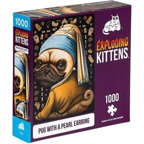 Pug with a Pearl Earring Jigsaw Puzzle by Exploding Kittens - 1000 Pieces Jigsaw Puzzle for Adults, Teens, and Kids - Dog Puzzle, Funny Puzzle, Art Puzzle