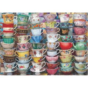 Teacups Puzzles for Adults 1000 Pieces, Colorful Tea Time Jigsaw Puzzles Features Classical Coffee Tea Cups, Challenging Retro Art Puzzles as Tea Cups Decor