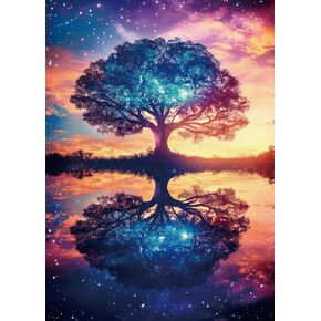 Colorful Starry Night Tree Jigsaw Puzzle 1000 Piece for Adult, Beautiful Galaxy Nature Landscape Jigsaw Puzzles, Aesthetic Plant Pretty Scenery Puzzle