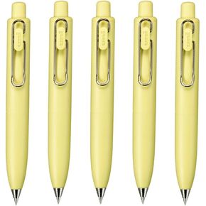 Uni-Ball One P Gel Ink Ballpoint Pen, 0.5mm Fine Point, Black Ink, Banana (Yellow) Body, UMNSP05.28, Pack of 5