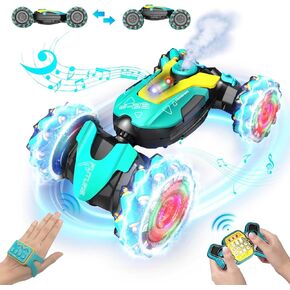 سيارة Bubbacare Gesture Sensing RC Stunt Car، سيارات ملتوية تعمل بالتحكم عن بعد بالدفع الرباعي مع موسيقى خفيفة، سيارات RC ذات دوران 360 درجة، سيارة حيلة RC للطرق الوعرة للأطفال من سن 6 إلى 12 عامًا