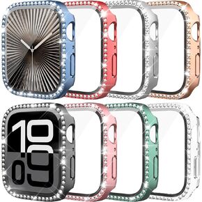 8 Pack Case for Apple Watch Series 3/2/1 38mm with Tempered Glass Screen Protector, Premium Glitter Diamond Bling Hard PC Protective Glossy Bumper Cover for Women Girl