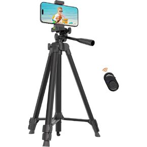 Luswemi 53'' Phone Tripod, Lightweight Phone & Camera Mount Tripod Stand with Remote and Phone Holder, Portable Cellphone Tripod Compatible with iPhone 16 Pro Max/15 Pro/Samsung/DJI/GoPro