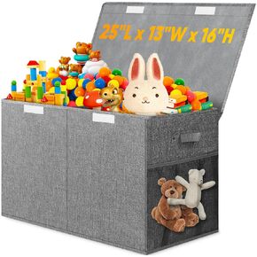 Large Toy Box, Collapsible Storage Bins with Lids, Toy Storage Organizer Toddler Bin Boxes for Kids, Boys, Girls, 25"x13"x16"Toy Chest Bin Box Baskets for Nursery, Living Room, Playroom, Bedroom, Grey