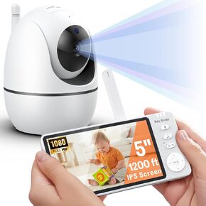Baby Monitor No WiFi Upgraded - 1080P HD 5" Video Audio Monitor IPS Screen 4X Zoom, 32-Hour Battery, Rotating Camera with Speaker, Night Vision, VOX, 2-Way Talk, 1200ft Range