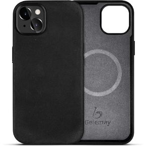 حافظة Belemay متوافقة مع iPhone 15 Plus الجلدية Magsafe - جلد محبب عتيق من Crazy Horse - أزرار معدنية وإطار الكاميرا - مقاس نحيف وناعم - غطاء هاتف ممتاز (6.7 بوصة) بني قديم