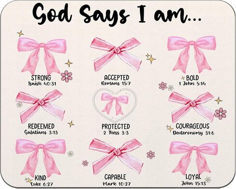 OFlich God Says I am Christian Mouse Pad، Coquette Pink Bow Mouse Pads للمكتب، هدايا مسيحية للنساء، لوحة ماوس جرلي، لوازم مكتبية وردية، ملحقات مكتب جرلي، 9.5 × 7.9 بوصة in Kuwait