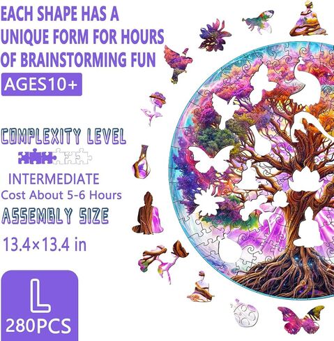 Wooden Puzzles for Adults - Dreamy Tree of Life Wooden Puzzle, Unique Shape Wooden Jigsaw Puzzles for Adults, Wood Puzzles Adult, Perfect for Birthday, Family Puzzle, 280 Piece 13.4 x 13.4in Large in Kuwait