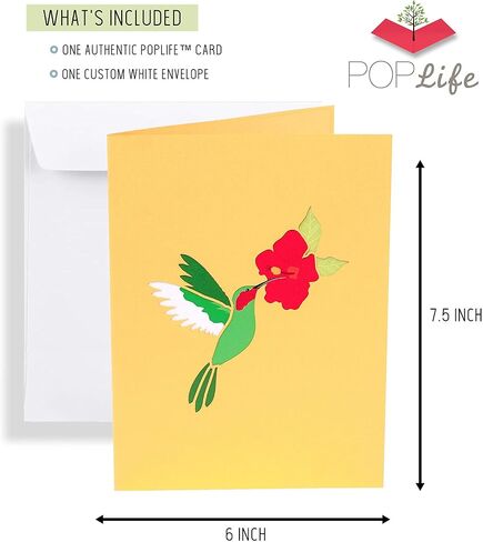 PopLife Hummingbird and Hibiscus 3D Pop Up Mother’s Day Card - Anniversary, Birthday, Valentine's Day - for Mom, for Her, for Sister, Daughter, Grandma, Wife - Thank You, Get Well in Kuwait