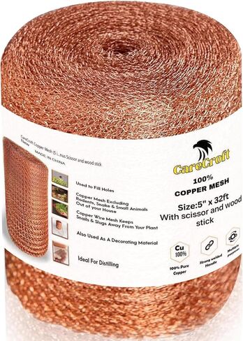 Copper Mesh (5 in x 32 ft), Water- and Rust proof Copper Mesh Roll for mice rat rodent repellent, Suitable for Blocking Holes in Gardens and Houses -Plus Special Bonus Scissor and wood stick in Saudi Arabia