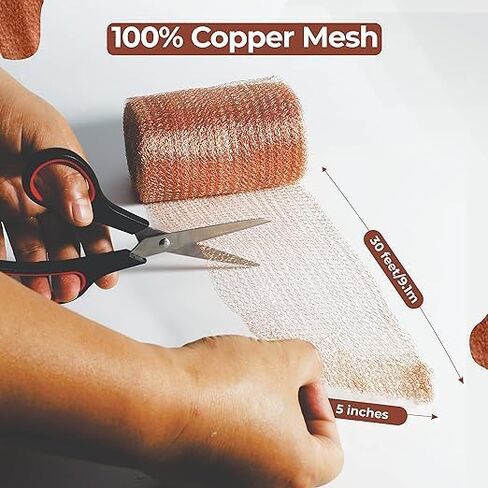 Copper Mesh (5 in x 32 ft), Water- and Rust proof Copper Mesh Roll for mice rat rodent repellent, Suitable for Blocking Holes in Gardens and Houses -Plus Special Bonus Scissor and wood stick in Saudi Arabia