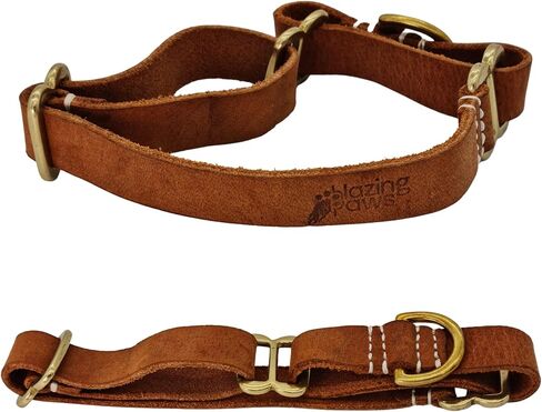 BlazingPaws® Vibrington Martingale Leather Dog Collar, Slip-On, Adjustable, for Medium Dogs, 3/4 Inch Wide in Colorful Thick Distressed Leather Shades (Tan, M: Neck Size 12-14 Inches) in Kuwait