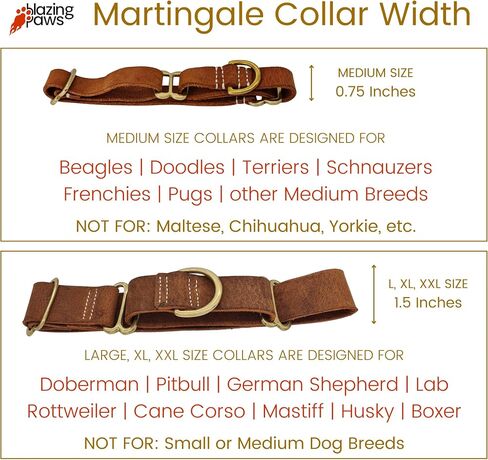 BlazingPaws® Vibrington Martingale Leather Dog Collar, Slip-On, Adjustable, for Medium Dogs, 3/4 Inch Wide in Colorful Thick Distressed Leather Shades (Tan, M: Neck Size 12-14 Inches) in Kuwait