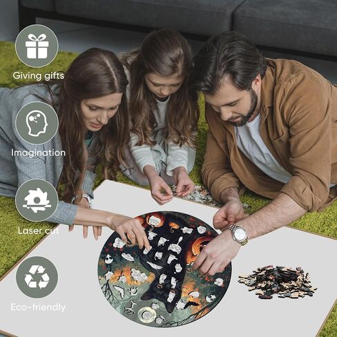 Halloween Puzzles for Adults, Black Cat Wooden Puzzles, 200 Pieces Fun Challenge Brain Halloween Jigsaw Puzzles Family Games Birthday for Adults and Kids 11.2 * 11.2in in Saudi Arabia
