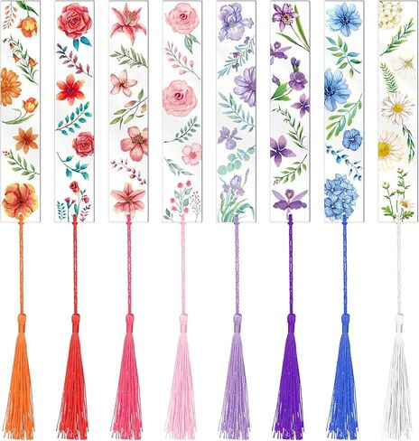 علامات مرجعية على شكل زهرة أكريليك من YoeeJob لمحبي الكتب، 8 قطع من الإشارات المرجعية الشفافة من الأكريليك مع شرابة ملونة للقارئ/الكاتب/النساء/الرجال/الفتيات/المعلمين، 8 أنماط in Kuwait