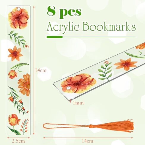 علامات مرجعية على شكل زهرة أكريليك من YoeeJob لمحبي الكتب، 8 قطع من الإشارات المرجعية الشفافة من الأكريليك مع شرابة ملونة للقارئ/الكاتب/النساء/الرجال/الفتيات/المعلمين، 8 أنماط in Kuwait