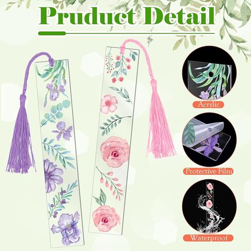 علامات مرجعية على شكل زهرة أكريليك من YoeeJob لمحبي الكتب، 8 قطع من الإشارات المرجعية الشفافة من الأكريليك مع شرابة ملونة للقارئ/الكاتب/النساء/الرجال/الفتيات/المعلمين، 8 أنماط in Kuwait